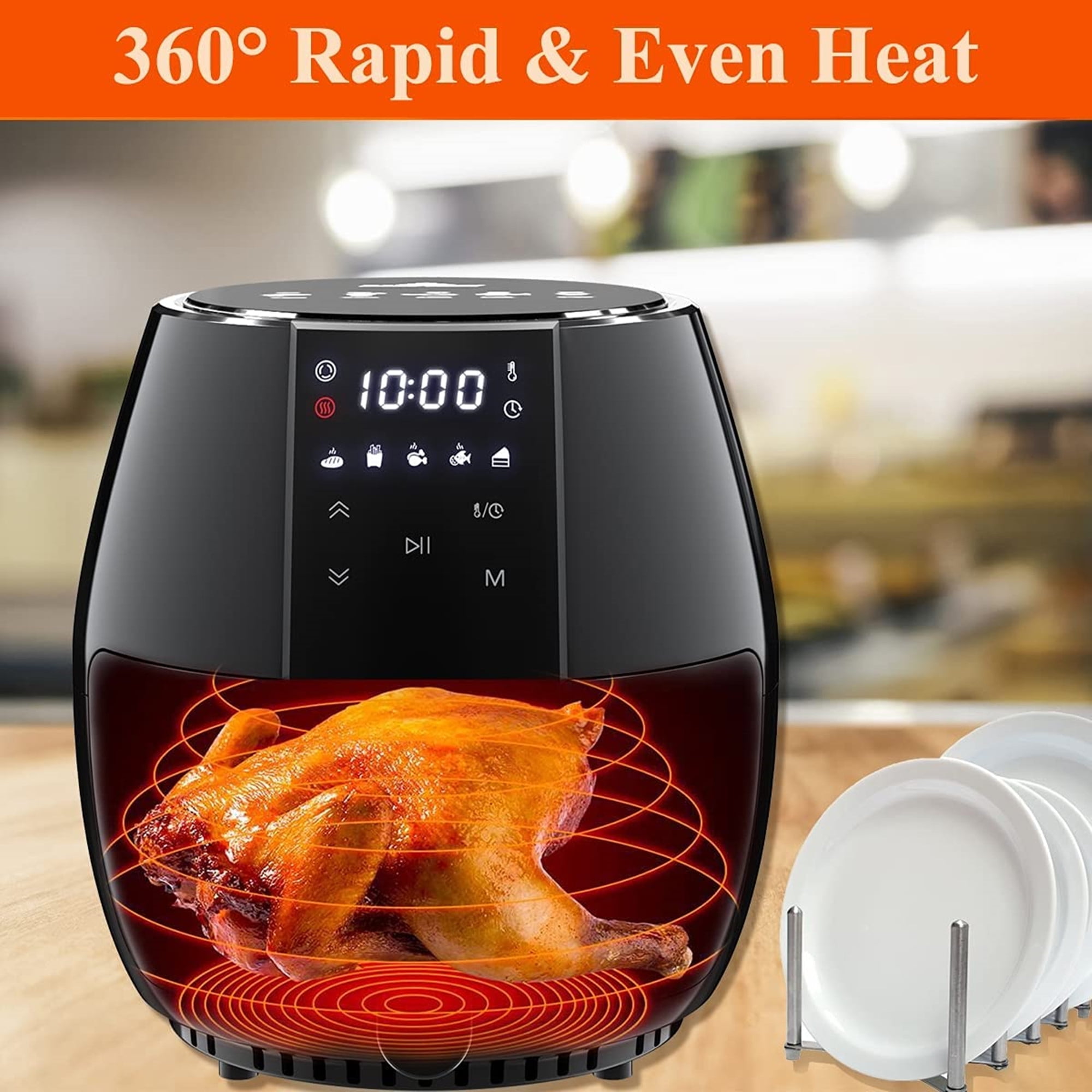 Sanptent 5.8 Quart Air Fryer, Electric Hot Oven Oilless Multifunctional Cooker with Digital LED Touchscreen, Auto Shut-off, ETL Certified, Best Present Gift (Black)