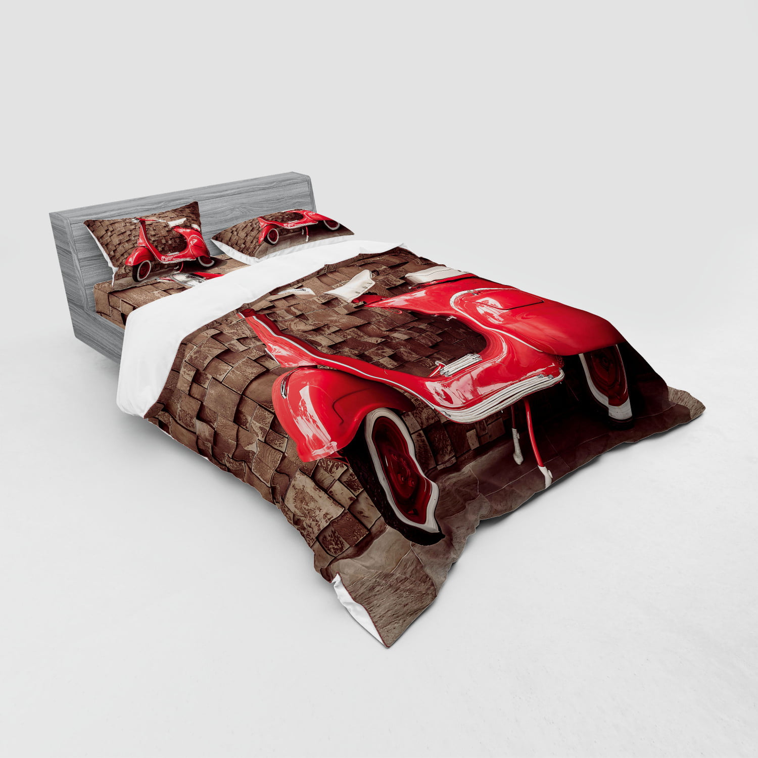 Red Umber Twin Size Retro Motorcycle Nostalgic Scooter in Front of Wall Vehicle Traffic Urban Picture Soft Comfortable Top Sheet Decorative Bedding 1 Piece Ambesonne Vintage Flat Sheet