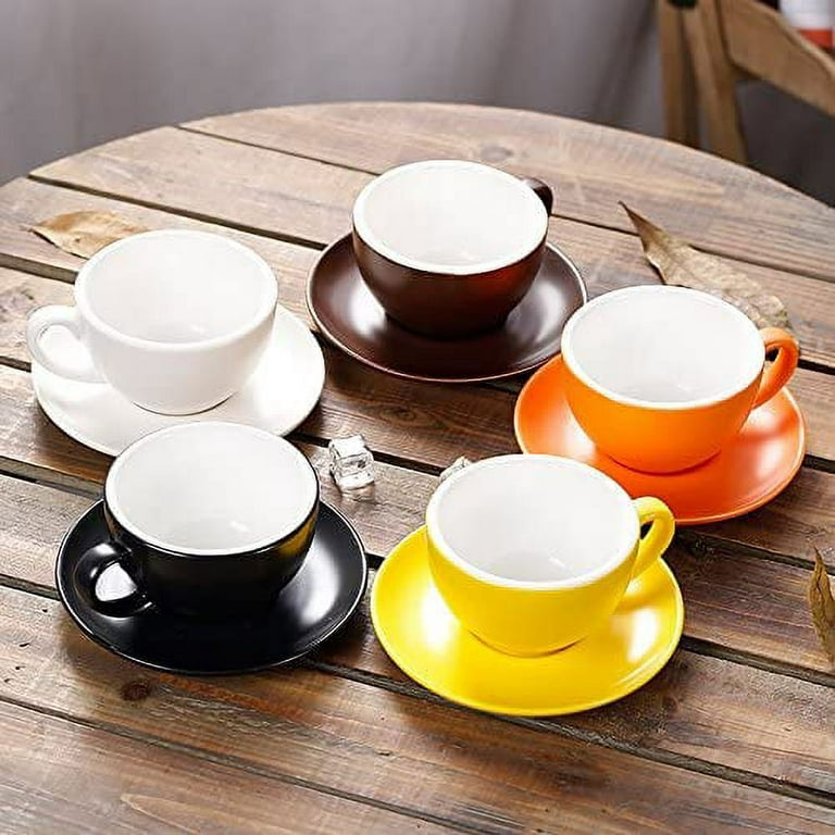 Coffeezone Latte Art Cup and Saucer Cappuccino New Bone China, Mate for Coffee Shop and Barista (Glossy White, 10.5 oz)