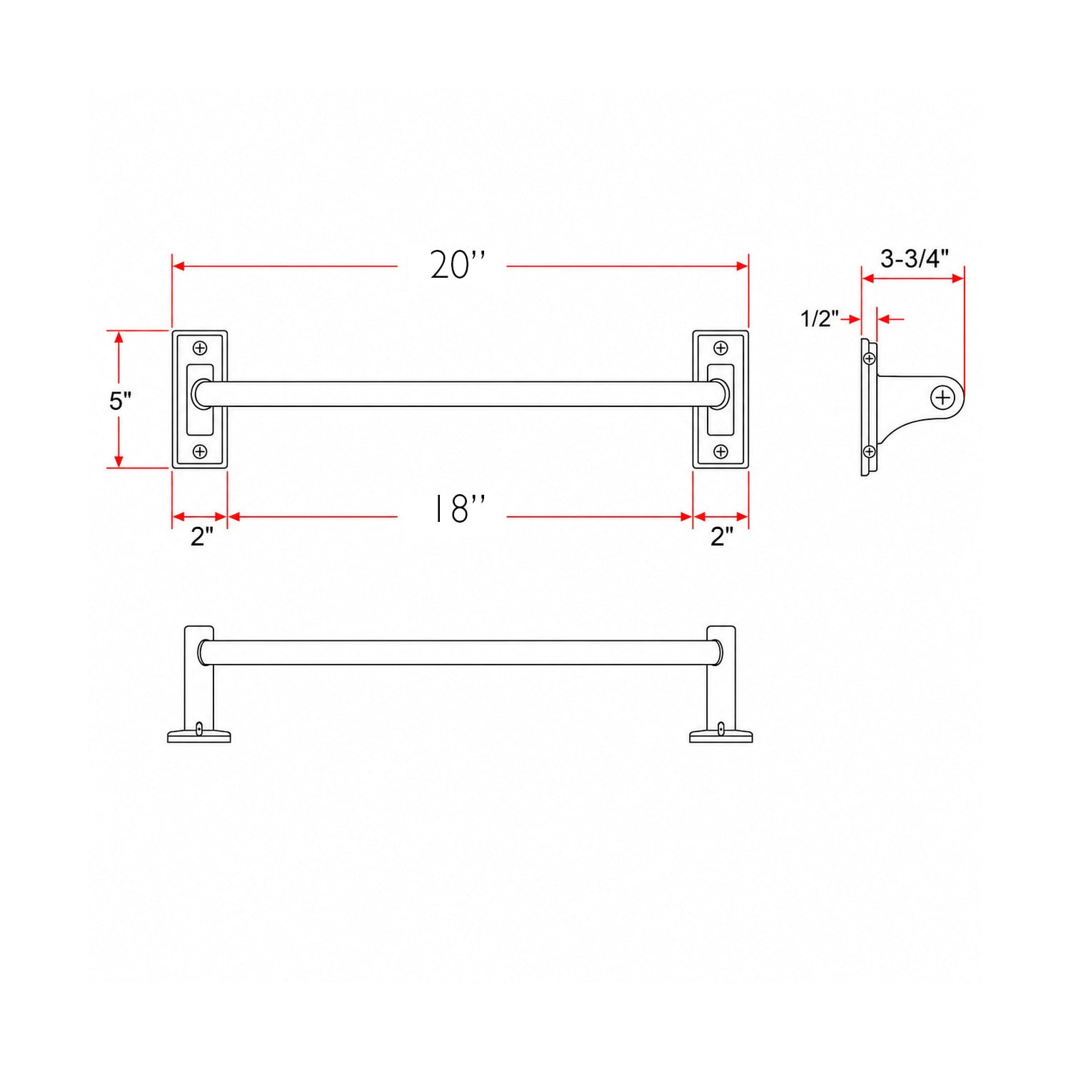 White Wood Dalton 18 in. Towel Bar, Bathroom and Kitchen Wall Mount
