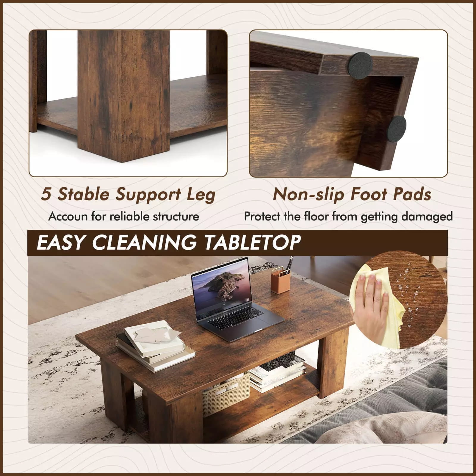 Harmijoy Modern Coffee Table 2-Tier Center Cocktail Table W/Storage Shelf for Living Room