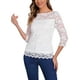 thumbnail image 4 of Blusa de encaje floral de edición INSPIRE CHIC para mujer, de manga 3/4, cuello redondo, color blanco, 4 of 6
