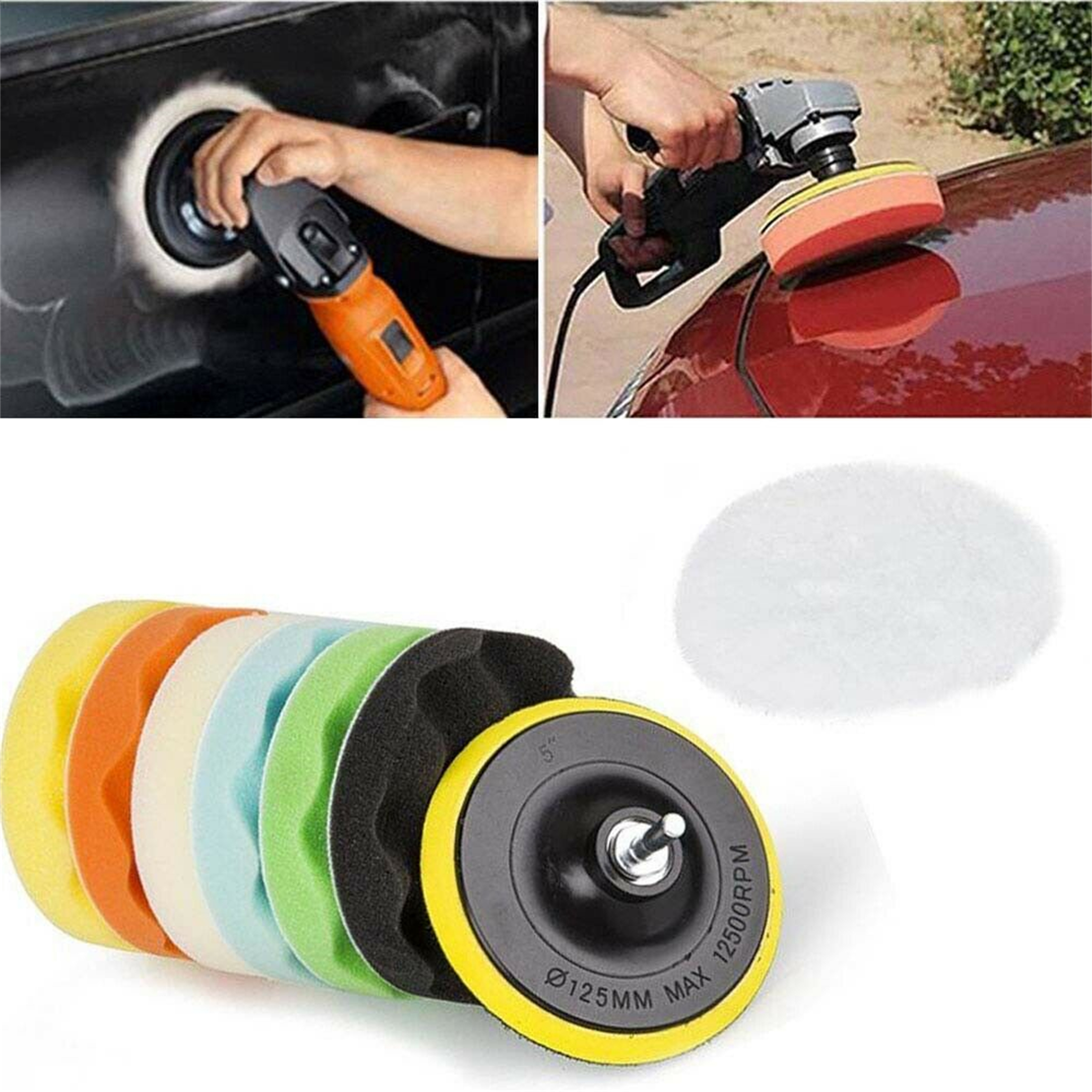 8Pcs 7 Inch Polishing Pads Sponge Waxing Foam Buffing Kit Car Polisher