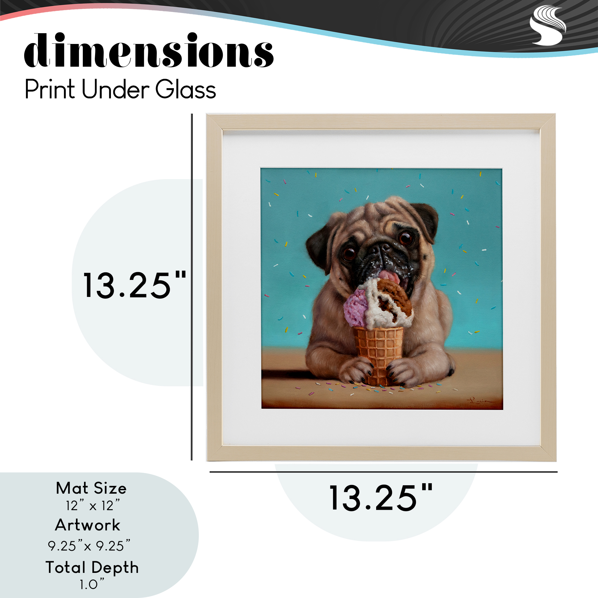 Neapawlitan Ice Cream & Dog Birch Framed Print Under Glass, design by Lucia Heffernan