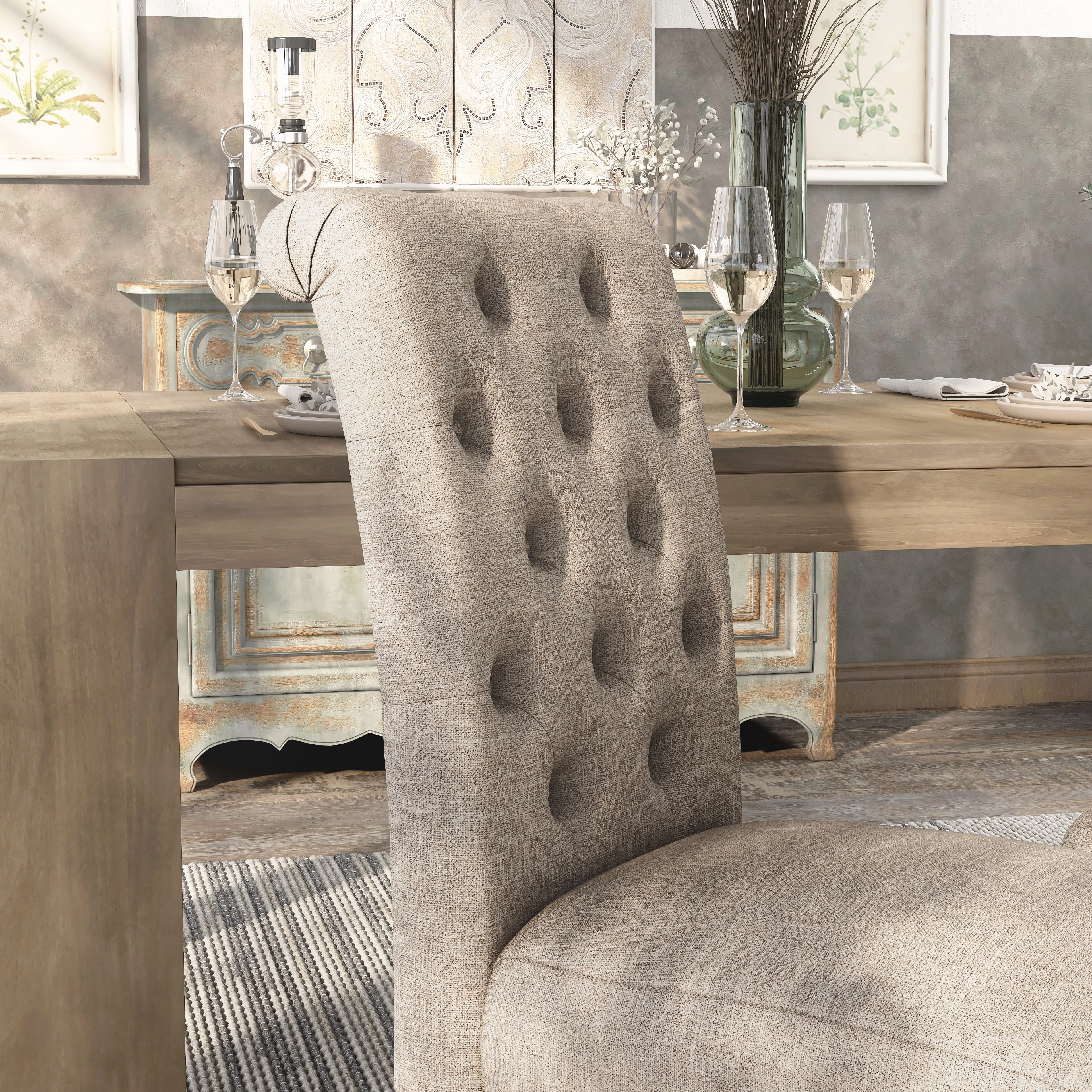 Furniture of America Flar Upholstery Side Chairs, Ivory - Set of 2