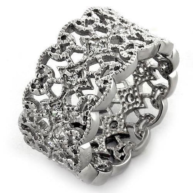 Rhodium 925 Sterling Silver Ring with AAA Grade CZ in Clear for Women Clear Stone Color Style LOAS1051 Size 10
