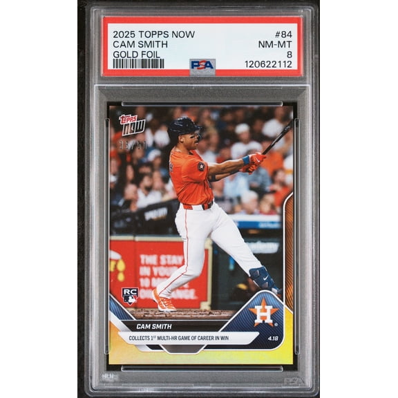 Graded 2025 Topps Now Cam Smith #84 Gold Foil /50 Rookie RC Baseball Card PSA 8 Near Mint
