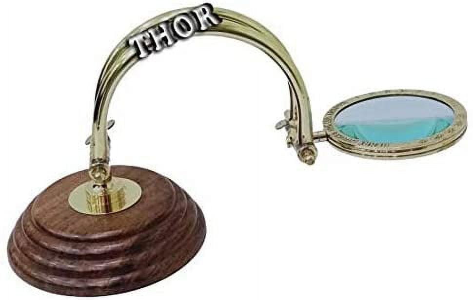 Antique Brass Magnifying Glass on Wooden Base Nautical Magnifier Lens