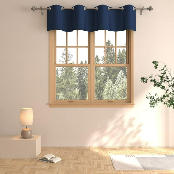 PinesC Navy Blue Valance Curtain Topper 16 inches Long Blackout Living Room Darkening Kitchen Grommet Top Triple Weave Small Short Mini Window Curtain Valance Bedroom Bathroom 1 Panel Navy Blue 52"W x