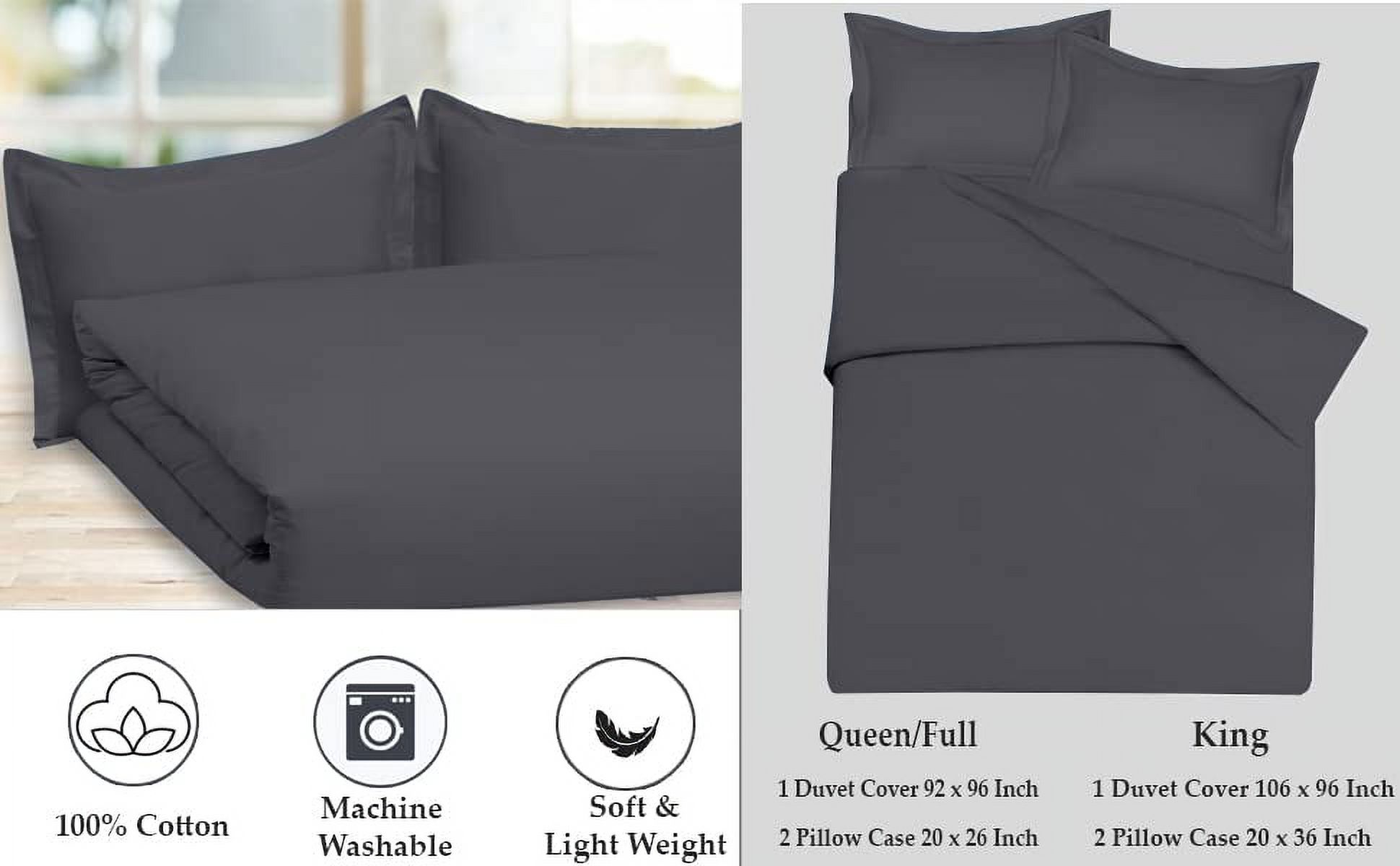 RUVANTI Dark Grey Duvet Cover Queen Size - Soft Egyptian Cotton Duvet Cover Set 3 Pieces with Button Closure, 1 Duvet Cover 92x96 inches and 2 Pillow Shams .