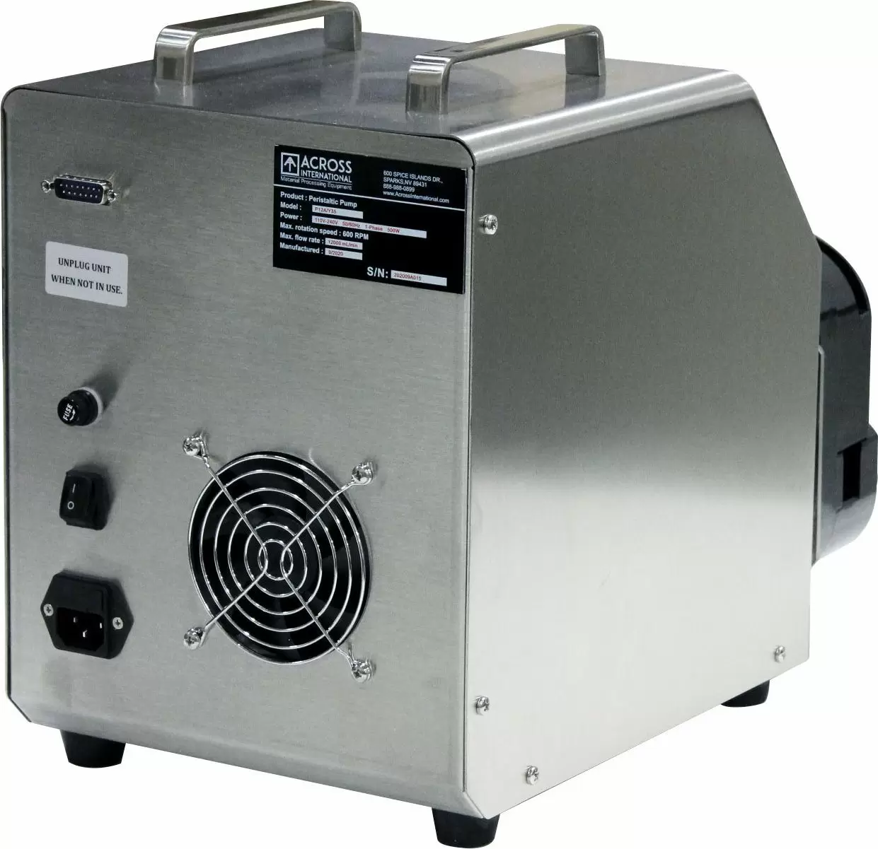 Across International P12A 12L/Min SST Peristaltic Pump Touchscreen Controller ETL, 1 year warranty