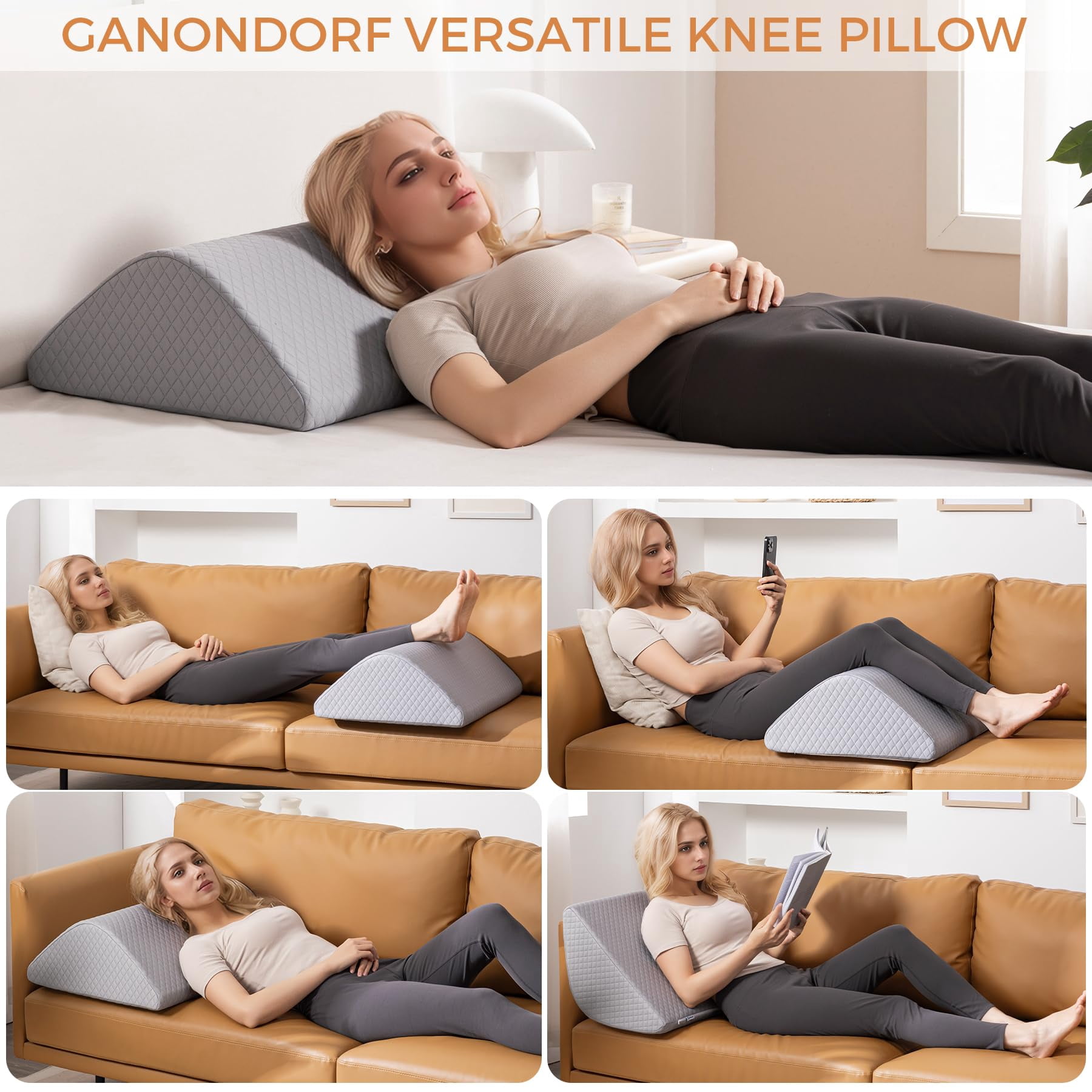 Ganondorf Knee Wedge Pillow 8'' for Post-Surgery Recovery - Leg Elevation Support for Sleep Position, Alleviating Lower Back & Hip Pain Enhancing Circulation in Ankles Legs Triangle Pillow