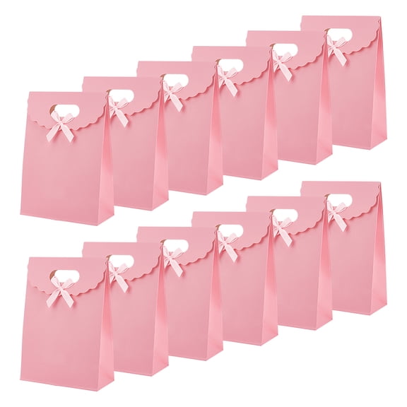 12 Pcs Kraft Paper Bags with Handle 5.71x2.36x8.27 Inch Small Gift Bag Stand Up Gift Bag with Ribbon Bowknot for Candy Cookies