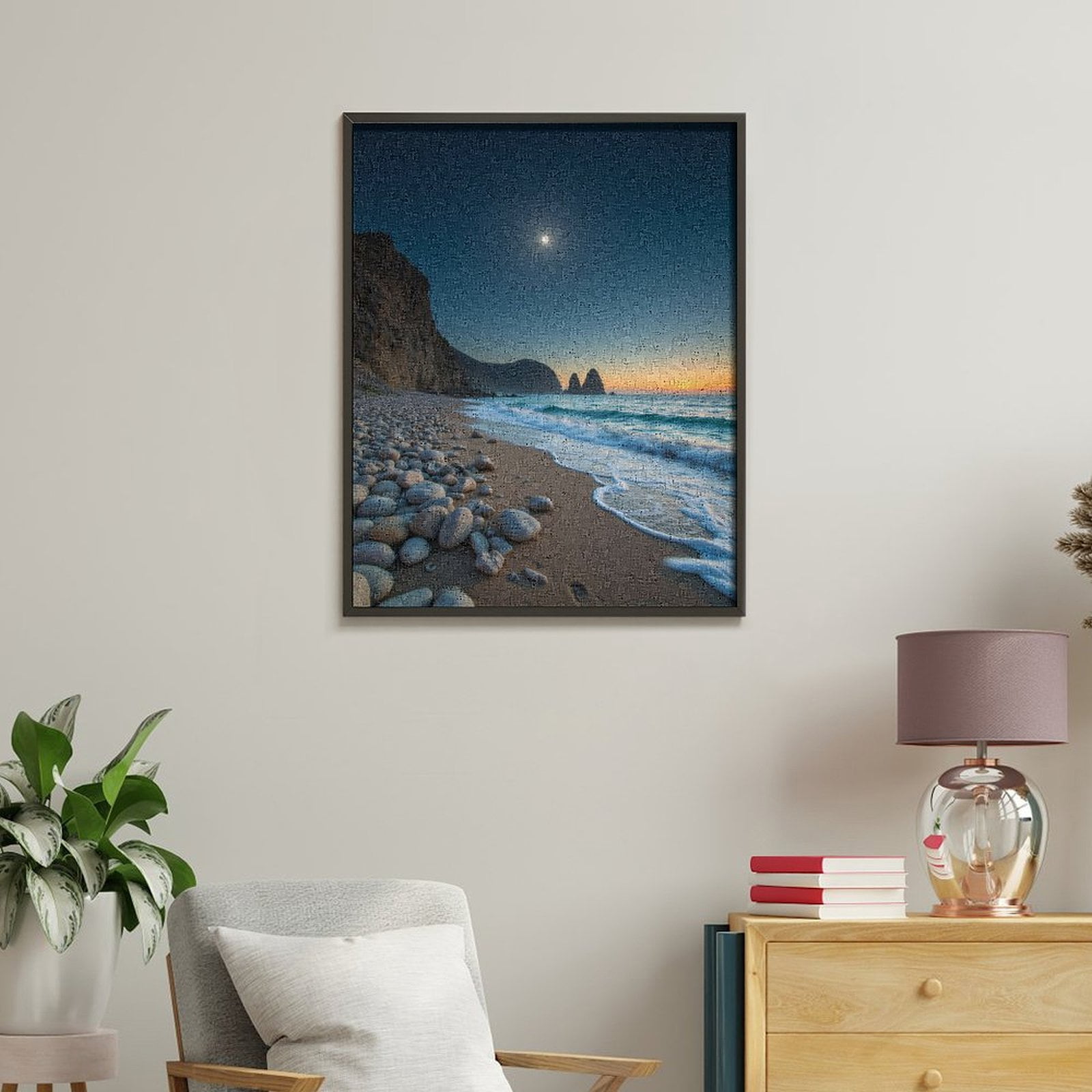 Paint by Numbers Kit for Adults, Moonlit Beach Sunset Waves Rocks Paint by Numbers, Easy Paint by Numbers Kit for Adults Beginner, DIY Adult Paint by Number Kits on Canvas, Home Decor