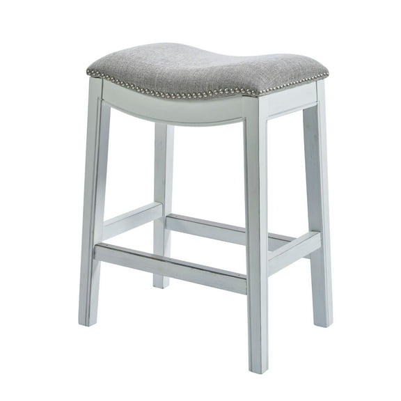 Contemporary Home Living 26" White and Gray Sturdy Upholstered Bar Height Stool