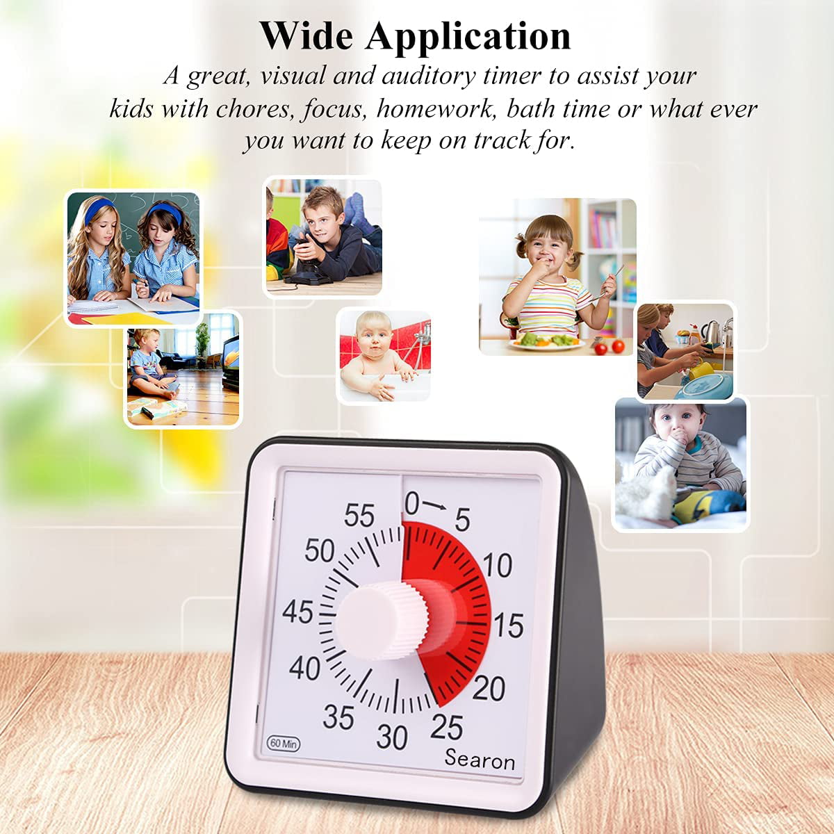 Loud/Low Soud for Kid Teacher Classroom Meeting Kid Children or Adults with Special Need Black Color 3S/60S 7.8CM Silent Visual Timer Kids 60 Minute Countdown Clock Optional Alarm 