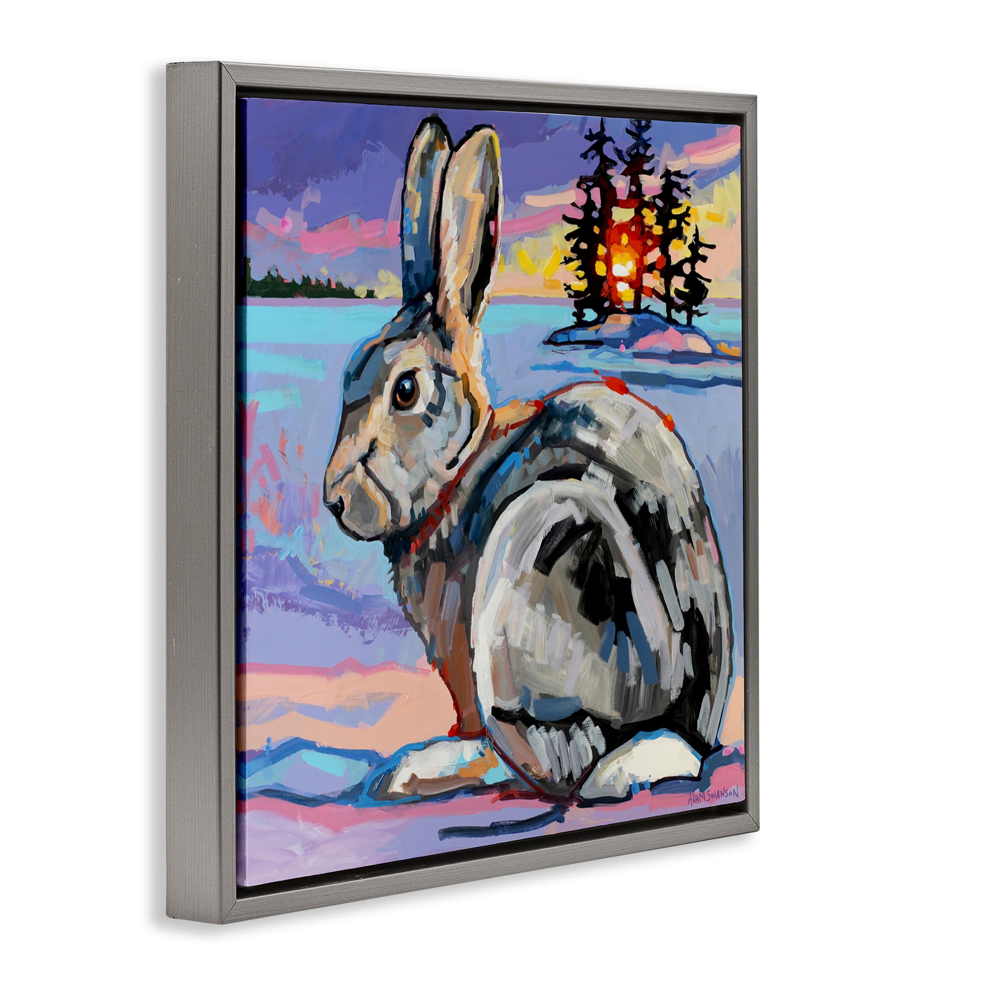 Runaway Goliath Rabbit Gray Framed Floater Canvas Wall Art, design by Adam Swanson