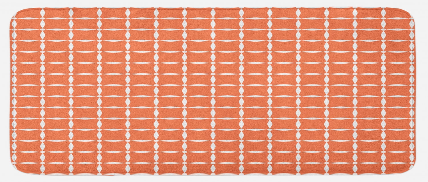 Floral Kitchen Mat, Modern Tile Pattern of Flowers Petals and Dots ...