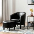 thumbnail image 3 of Gymax Moderne Accent Baignoire Chaise&Ottoman Ensemble Cuir Rembourré Canapé Simple Chaise Noir, 3 of 10