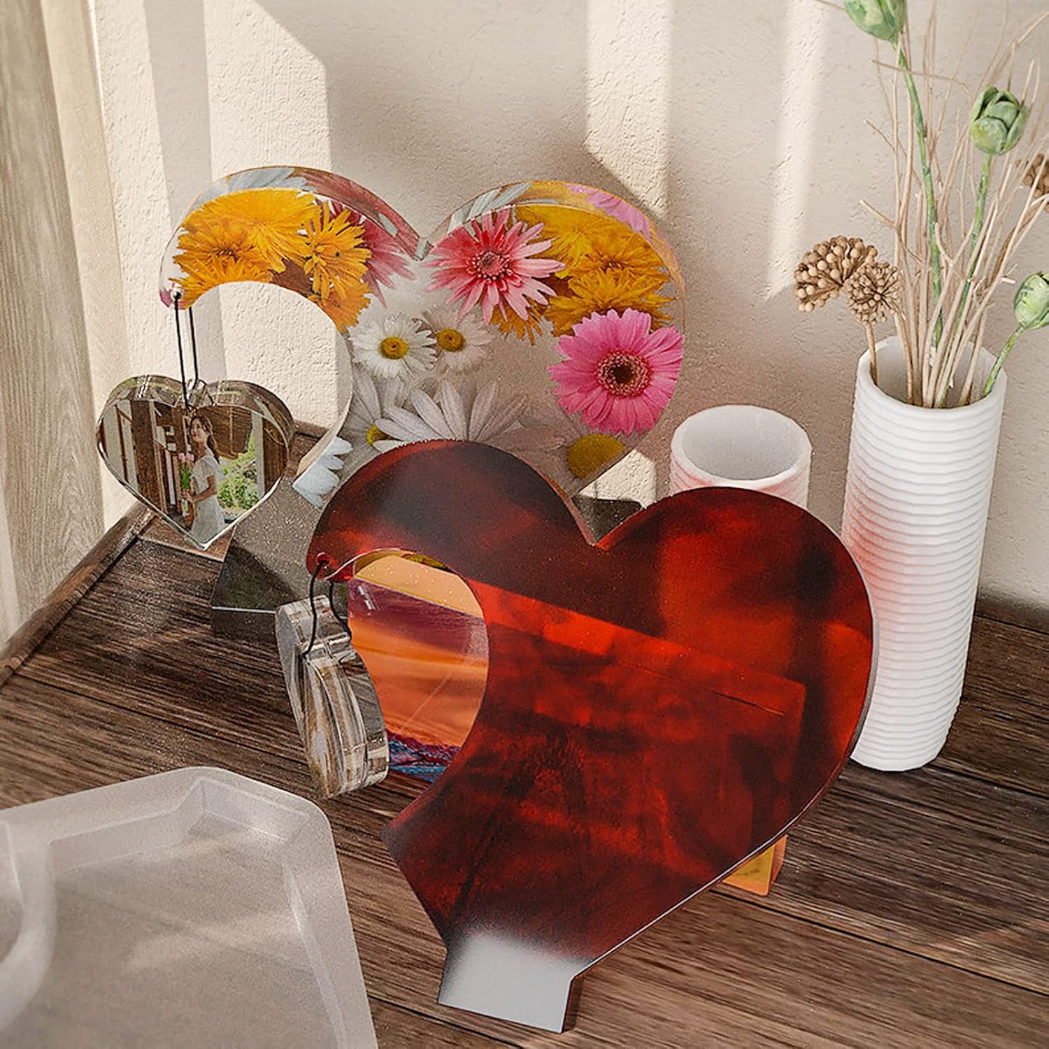 ABCISI 2 Pcs Photo Frame Resin Molds, Large Silicone Molds for Epoxy Resin, Heart Shape Picture Frame Resin Mold for DIY Personalized Photos Art Crafts Home Decor (Different Shapes)