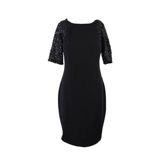 CALVIN KLEIN Womens Navy Nylon Embellished Floral Short Sleeve Off Shoulder  Below The Knee Evening Sheath Dress 2 - Walmart.com