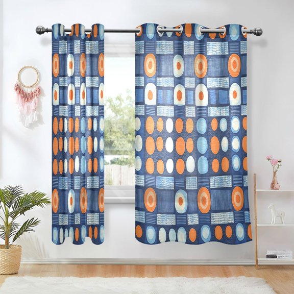 Yayeee Window Curtains Light Filtering 63"x42" Grommet Panel Pair Home Living Room Decor, Modern Color Circle