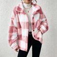 thumbnail image 2 of Fashion Fleece Plaid Jackets for Womens Casual Button Turndown Collar Long Sleeve Oversize Jacket Coat, 2 of 8