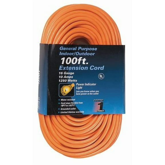 POWER FIRST 1FD54 100 ft. 16/3 Lighted Extension Cord SJTW