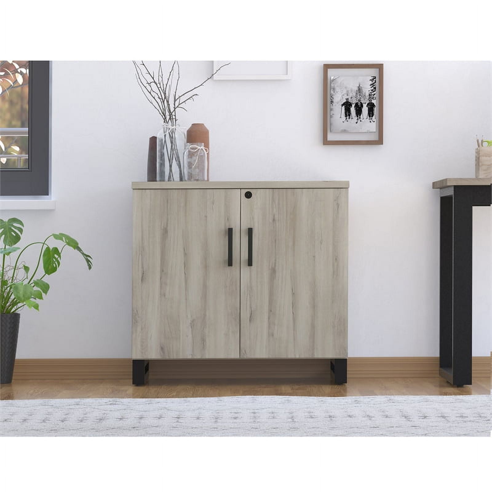 HomeFare Industrial Farmhouse 2 Door Storage Cabinet Gray Weathered Oak