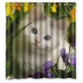 thumbnail image 1 of Cortina de ducha ABPHQTO Gatito y Flores primavera 160x180 cm Impermeable poliéster, 1 of 2