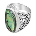 thumbnail image 2 of Bold Large Oval Abalone Sterling Silver Intricate Heart Filigree Ring-8, 2 of 5