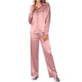 thumbnail image 2 of YFNNUP Womens Silk Satin Pajamas Set Long Sleeve Button Down Sleepwear 2 Piece Lounge Set Pj Set Long Pants Loungewear, 2 of 10