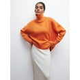 thumbnail image 4 of Women'S High Neck Sweaters Loose Fit Fall Winter Pullover Jumper Tops Orange Red M, 4 of 7