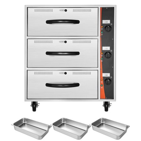 KFFKFF Commercial Electric Drawer Warmer, Three-Drawer Stainless Steel Food Warmer, Freestanding Warming Drawer Cabinet, 85°F–185°F Adjustable Temperature Range, for Restaurants, Buffets,and Bakeries