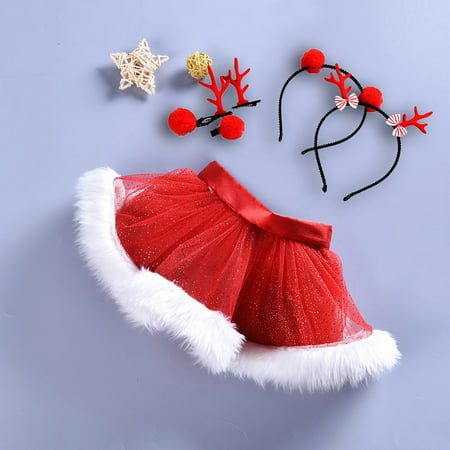 【LNCDIS】Baby Girls Kids Christmas Tutu Ballet Skirts Fancy Party Skirt + Hair Hoop Set