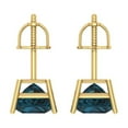 thumbnail image 4 of 14K Solid Gold Screw Back Stud Earrings for Women | 4 cttw Princess Cut Natural London Blue Topaz | Yellow Gold, 4 of 5