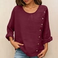 thumbnail image 7 of CYMMPU Women's Summer Solid Color Cotton Linen Button Top with Chest Pockets, Casual Loose Breathable Summer Blouse Red XL, 7 of 7