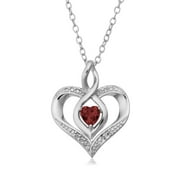 Sterling Silver Heart Shape Gemstone January Birthstone Necklace, 18"