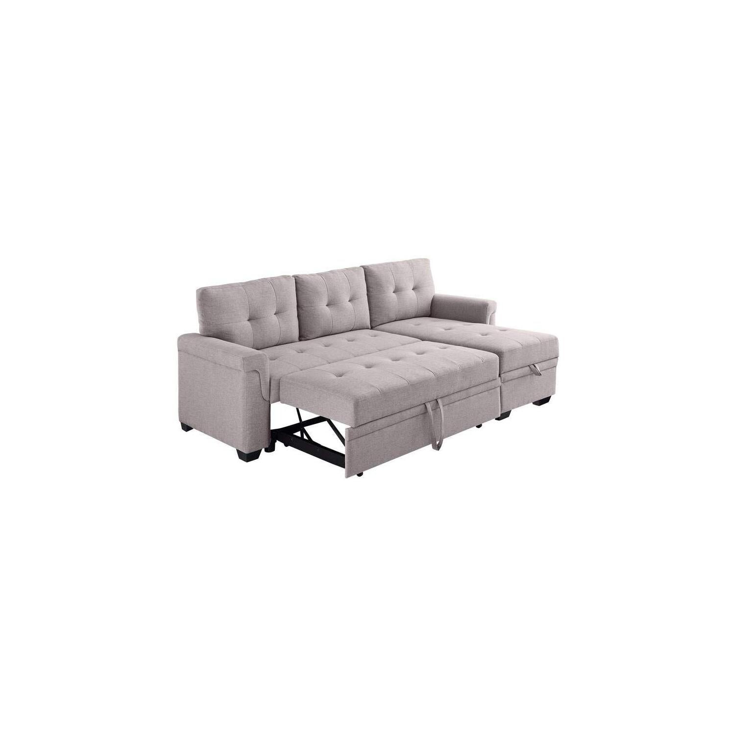 Lilola Home Lucca Linen Reversible Sleeper Sectional Sofa-Color:Light ...