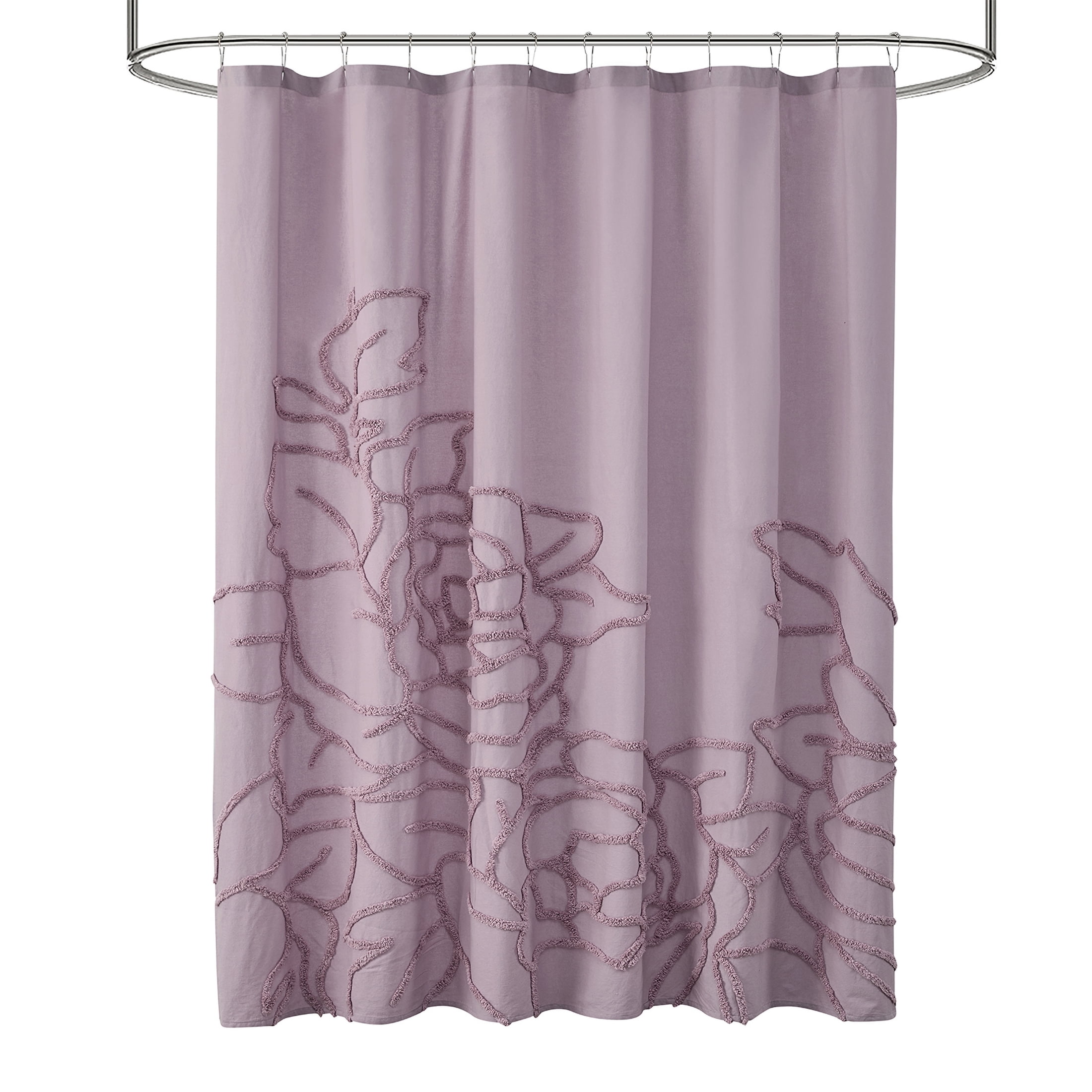 Beautiful Rose Pink Botanical Branch Chenille Cotton Shower Curtain by Drew Barrymore, 72" x 72"