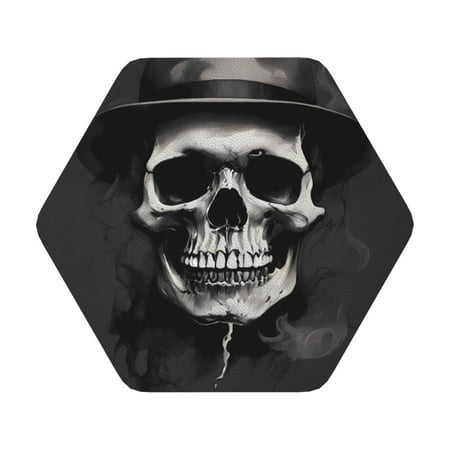 

Matuu Black White Hat Skull for Cup Coasters Set of 6 Leather Coasters Desk Coasters for Office Measures 4” x 4” Hexagon