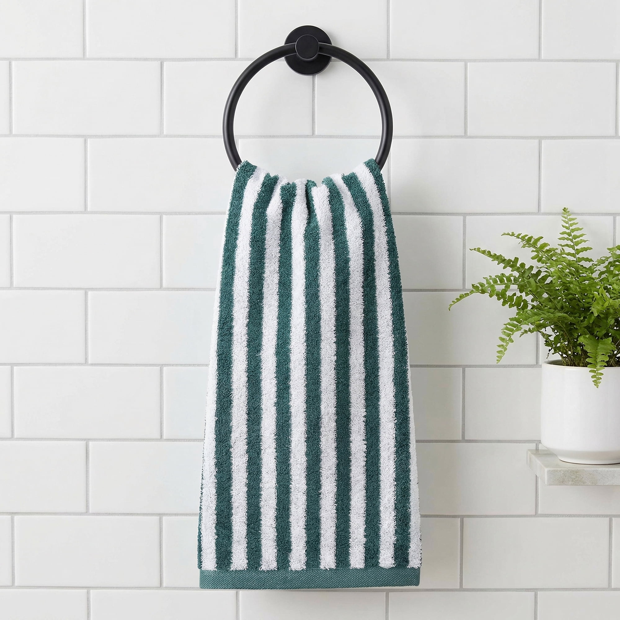 REGALWOVEN Classic Striped Cotton Hand Towels, Ultra Plush Absorbent Quick Dry Towels for Bathroom, Kitchen, Guest Room, 29" x 13" Green 4pk