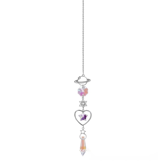Atrapasueños de Sol, Artesanías de Jardinería, Decoración de Dormitorio, Cuentas Puntiagudas Plateadas, Estrella, Doble Corazón, Juego de 5 Piezas, Colgante de Cristal
