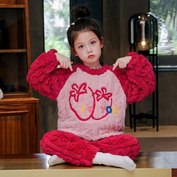 Ropa de dormir de franela cálida para niños y niñas, conjunto de pijamas de Navidad a juego para la familia, ropa de casa de lana de flores lindas, ropa de estar por casa, invierno, nuevo