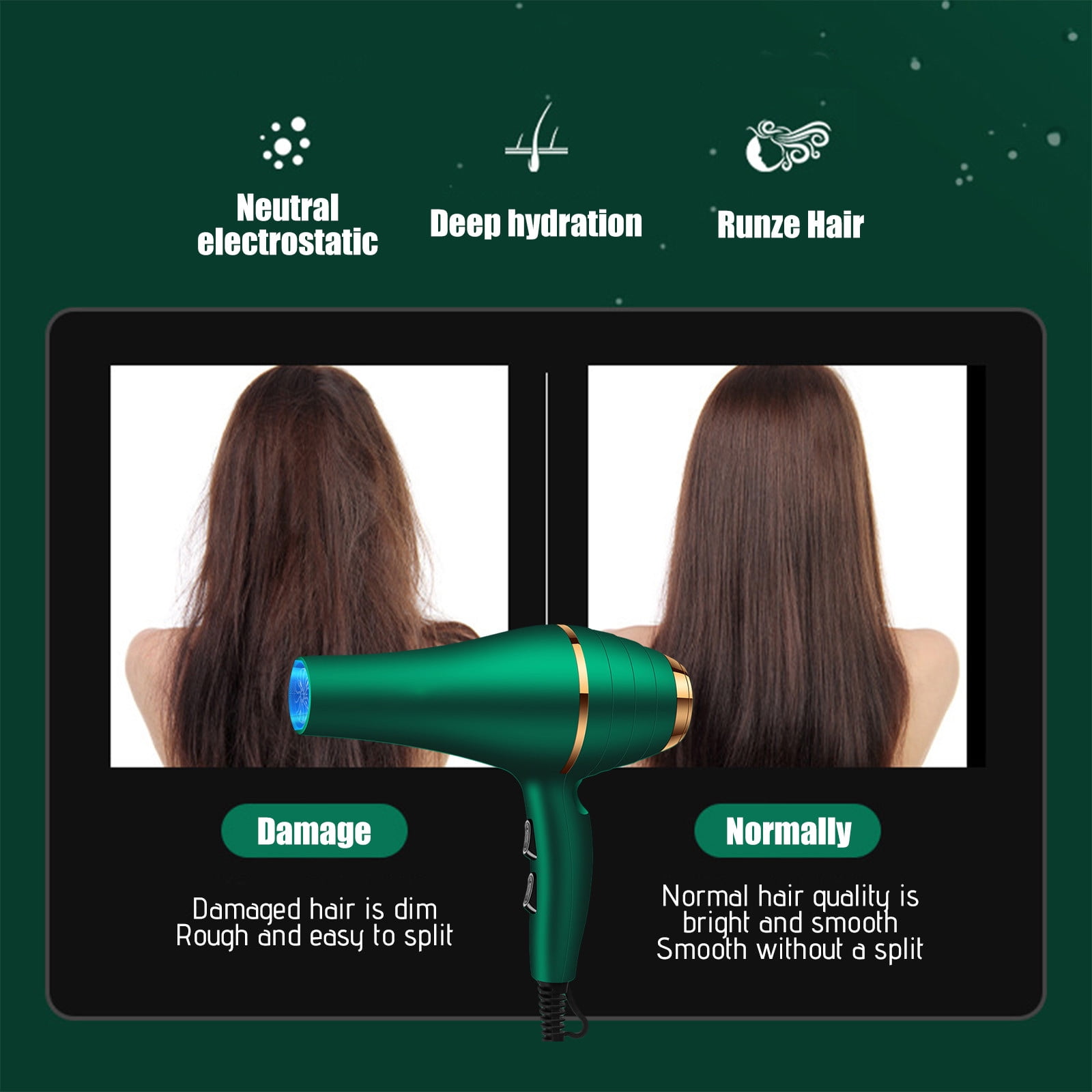 Portable High-Power Hair Dryer with Diffuser & Comb – Low Radiation, Fast Drying, 3-Speed Heat Control, Overheat Protection, Ideal for Travel, Curly or Straight Styling