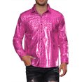 thumbnail image 1 of Camisas metálicas INSPIRE CHIC para hombres, camisas de fiesta brillantes de los años 70, botón hacia abajo, XL, rojo rosa, 1 of 6