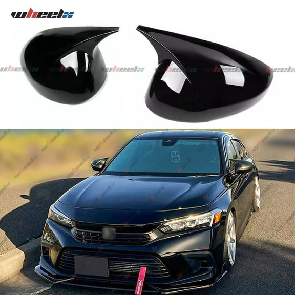 2Pcs Rearview Side Mirror Covers Caps Compatible with 2022-2025 Honda Civic, M Horn Style Fit for Side Mirror Turn Signal Models, Driver & Passenger Side Mirror Protection (Glossy Black)