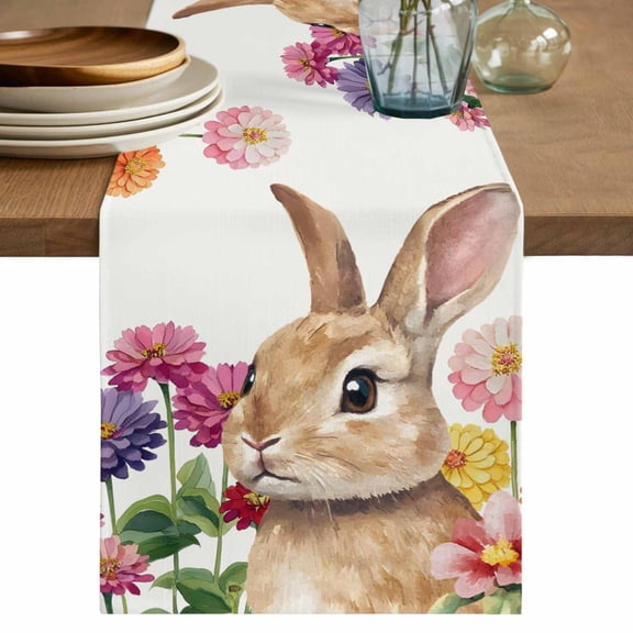 Table Runner 72 Inches Long for Kitchen Dining, Easter Bunny Dresser Scarf Farmhouse, Dining Table Decorations for Wedding/Parties, Spring Colorful Daisy Flowers Rabbit Rustic 18 x 72 In