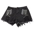 thumbnail image 6 of Xixinqiwan Women Denim Short Mid Waist Frayed Raw Hem Rippped Rhinestone Tassel Jean Short Summer Trendy Outfits, 6 of 6