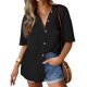 thumbnail image 1 of Blusa HOTOUCH de manga corta para mujer, lino y algodón, color negro, 1 of 7